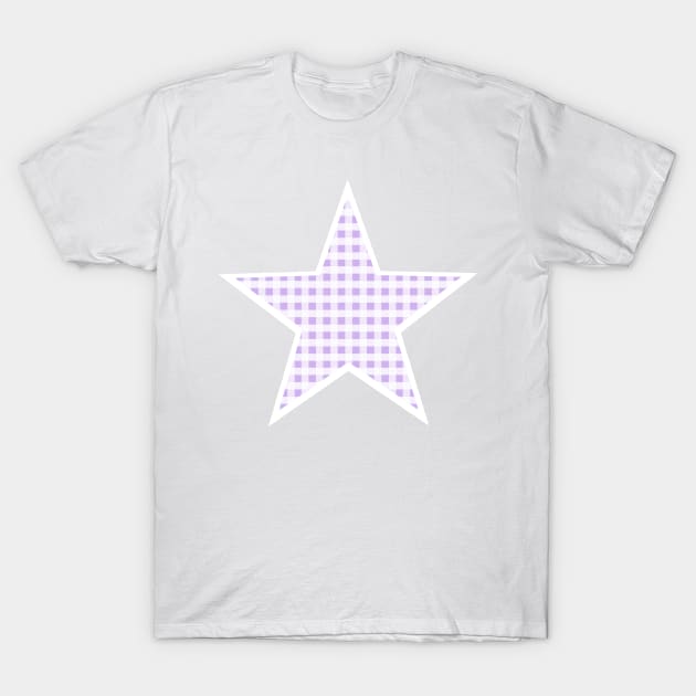 Pale Purple and White Gingham Star T-Shirt by bumblefuzzies